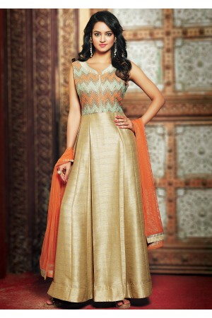 Gold Cream Gown Style Anarkali Chudidar